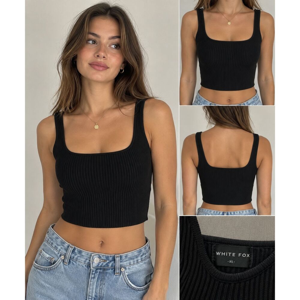 WHITE FOX BOUTIQUE Ribbed Cropped Tank Top Black X-Small